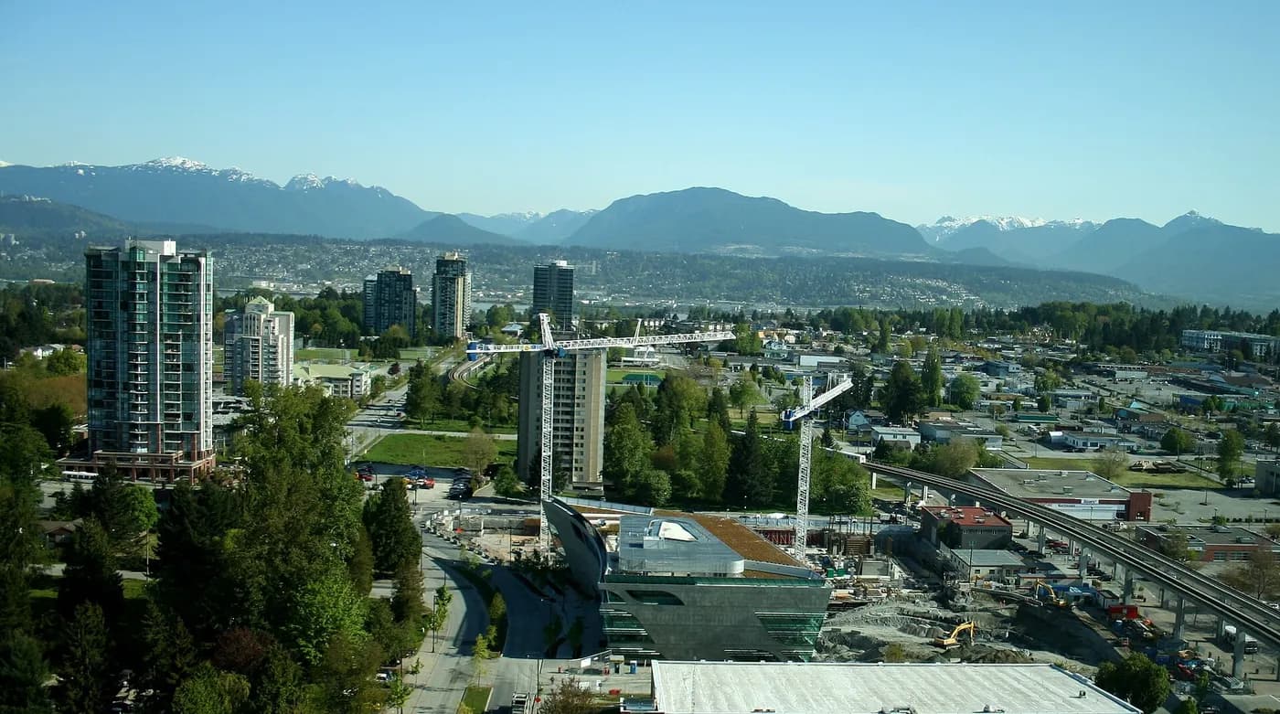 Surrey City Centre skyline with the mountains beyond