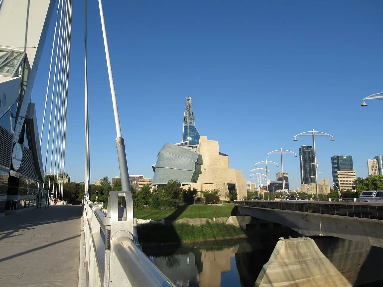 Canadian Museum for Human Rights beside the Esplanade Riel bridge