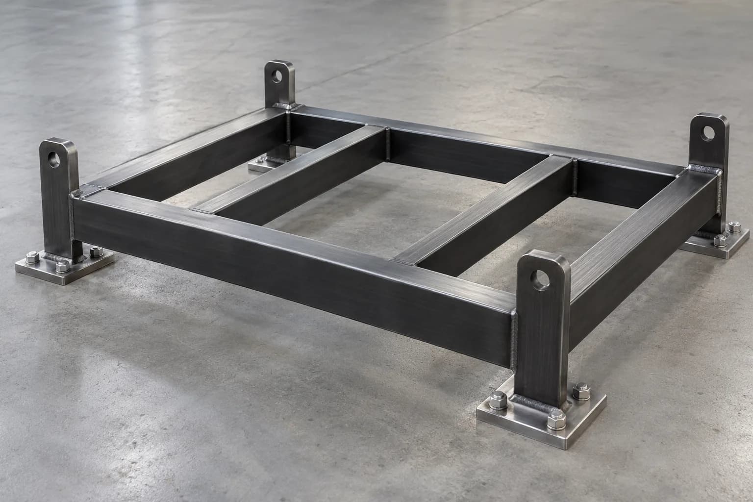 Welded rectangular equipment support frame with crossmembers