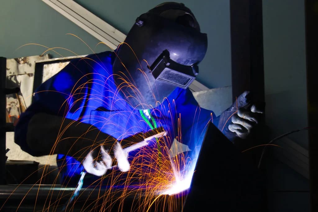 Welder working on a fabricated metal assembly