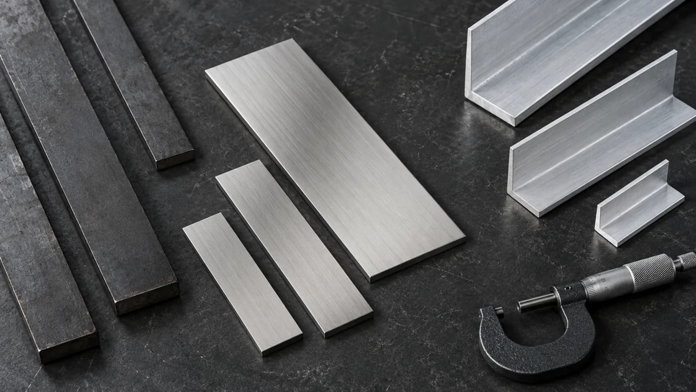Carbon steel, stainless steel and aluminum samples on a measurement bench