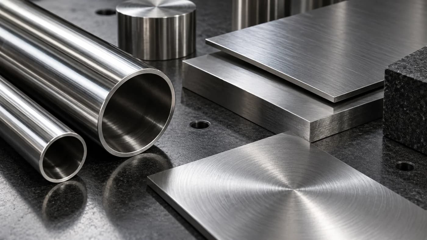 Brushed stainless steel coupons and polished tubular sections