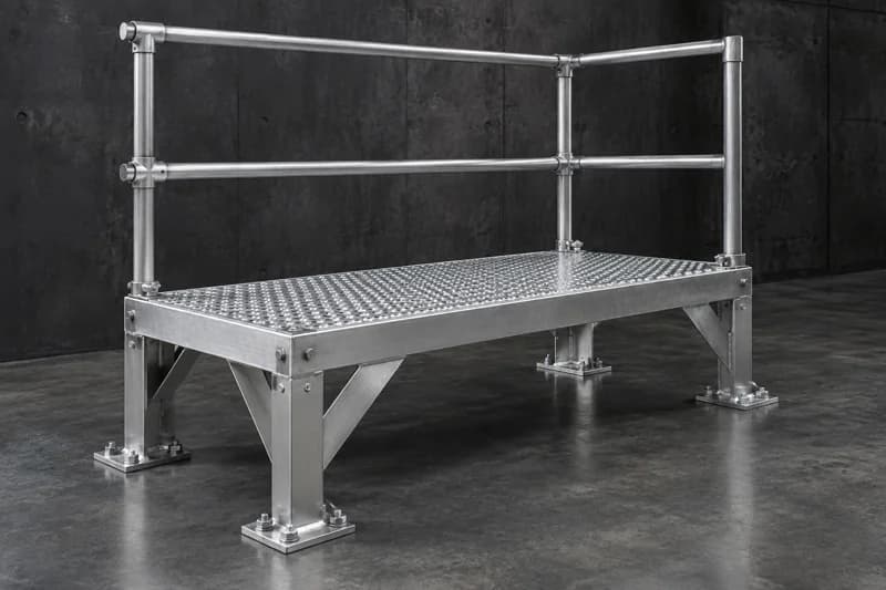 Aluminum access platform with perforated deck and guardrail