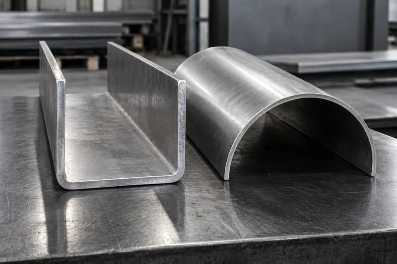 Formed U-channel beside a rolled sheet metal half-cylinder