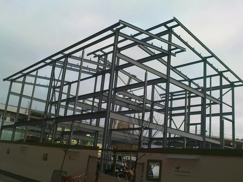 Exposed steel columns and beams during building construction