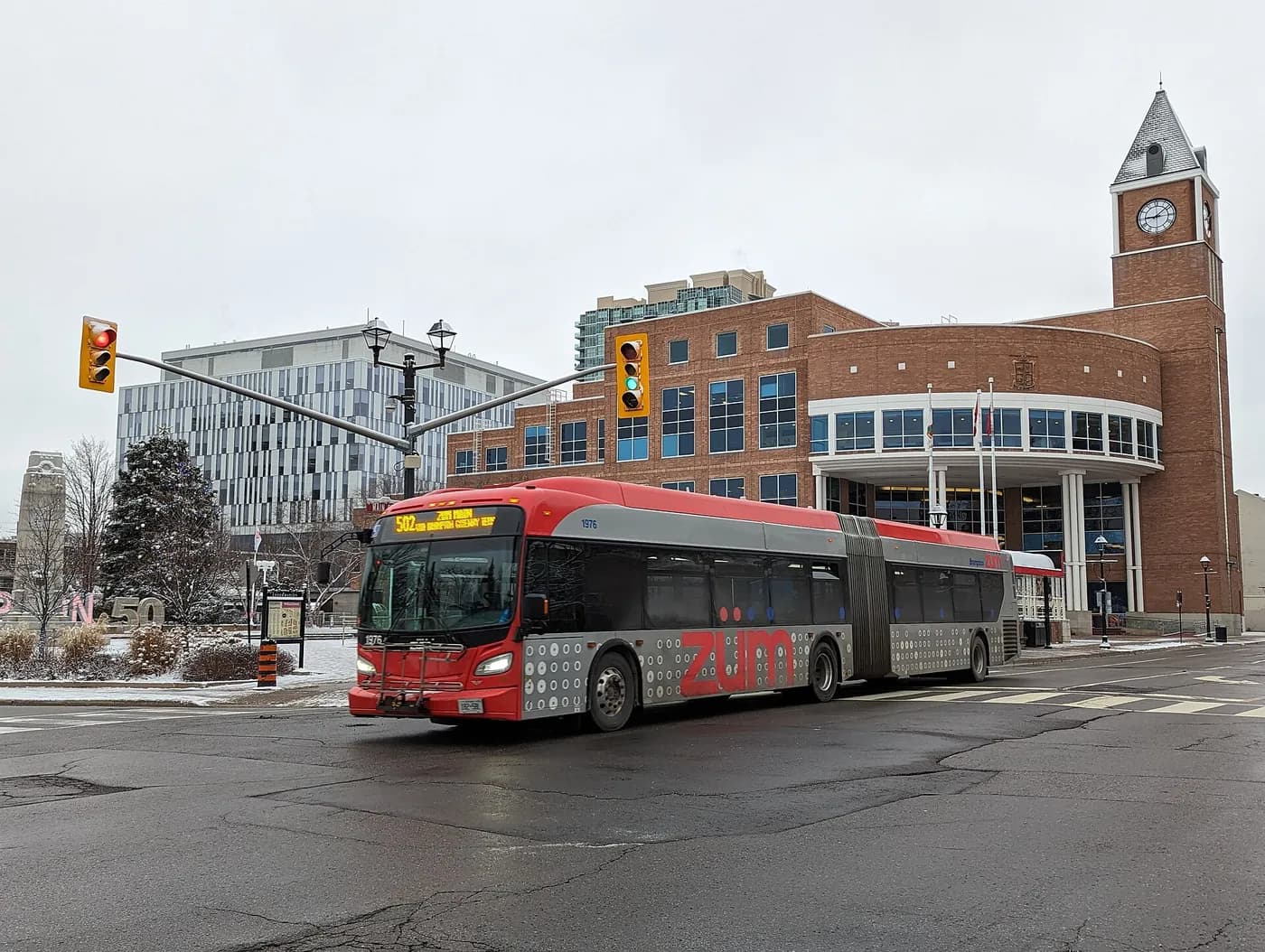 Brampton City Hall and downtown transit streetscape
