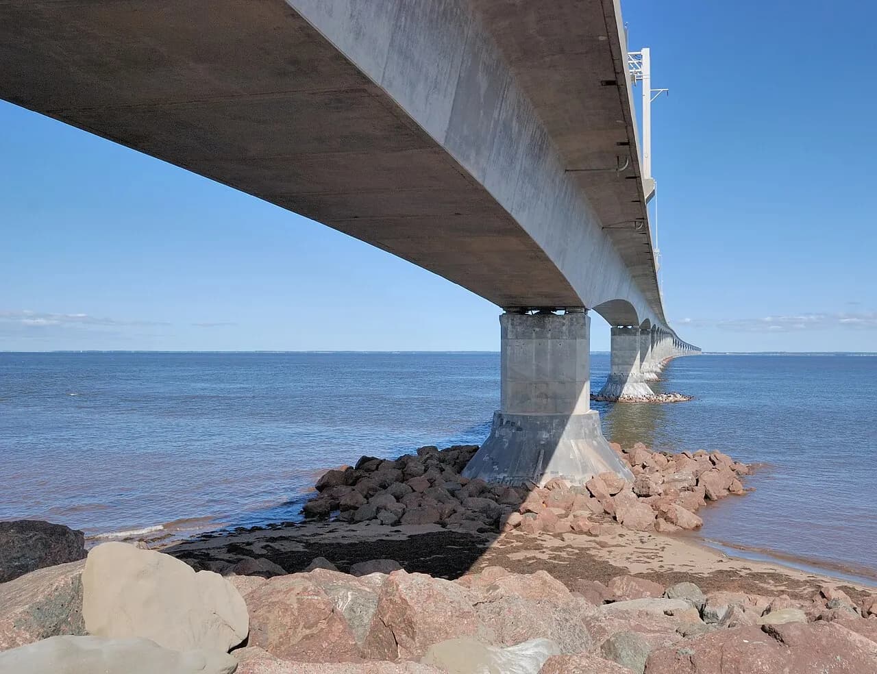 Underside of Confederation Bridge at the Prince Edward Island shore