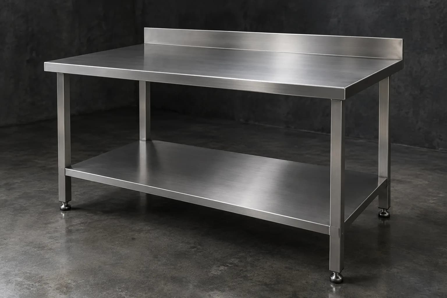 Stainless work table with rear upstand and lower shelf